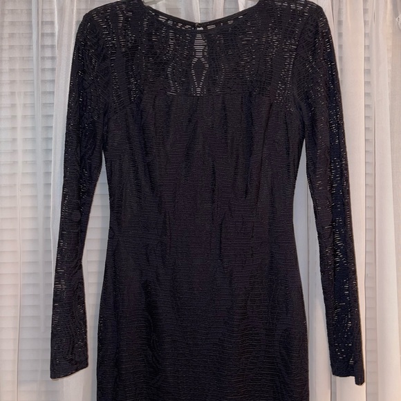 Black Long Sleeved Sheath Dress with illusion sleeves - Picture 2 of 6